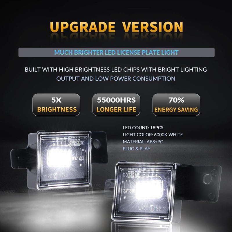 DERMOKA LED License Plate Lights For 2014-2025 Chevy Silverado GMC Sierra 1500 2500HD 3500HD Tag Lamp Assembly, 6000K White 2PCS - Image 2